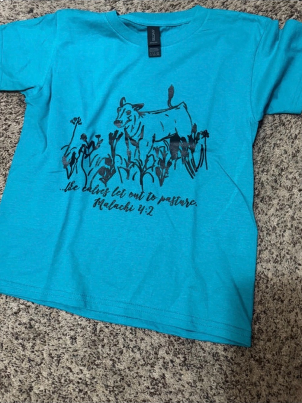 Gildan Turquoise Graphic Tee with Calf Illustration
